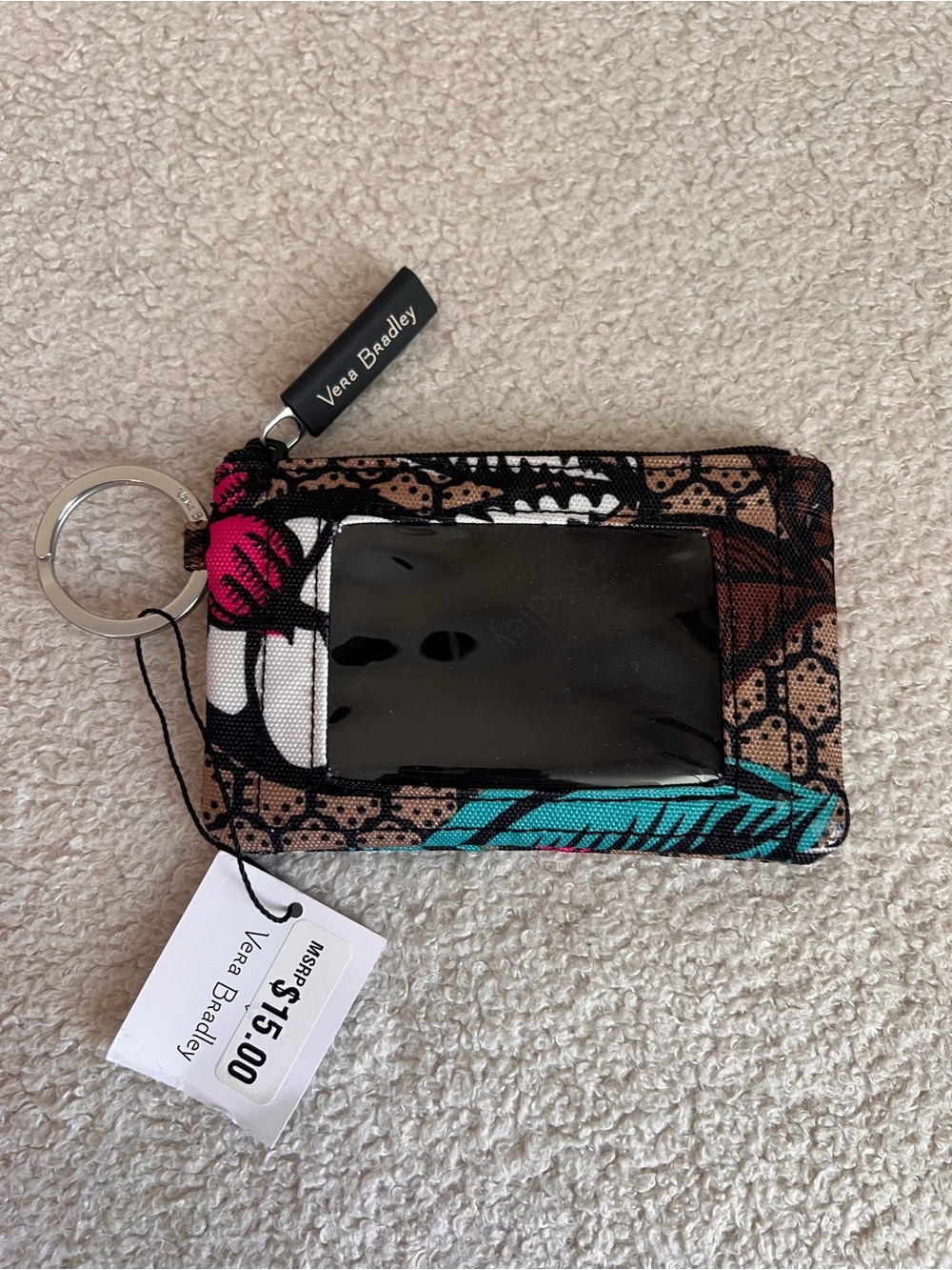 NWT Vera Bradley Lighten Up Zip ID Case Key Ring Wallet 23408-J18